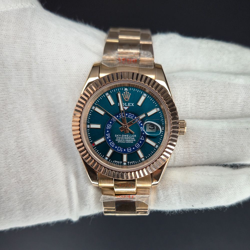 Pre-Owned Rolex Sky Dweller 42 mm Blue Dial Oyster Bracelet Gold Plated