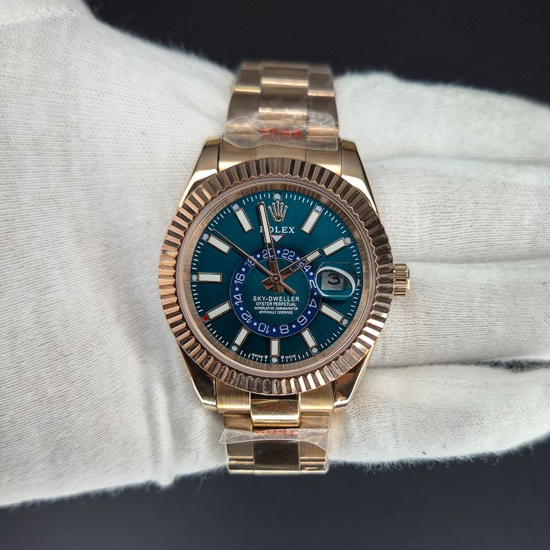 Pre-Owned Rolex Sky Dweller 42 mm Blue Dial Oyster Bracelet Gold Plated