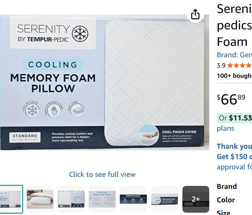 Serenity by tempur-pedics Cooling Memory Foam Pillow RETAIL $60