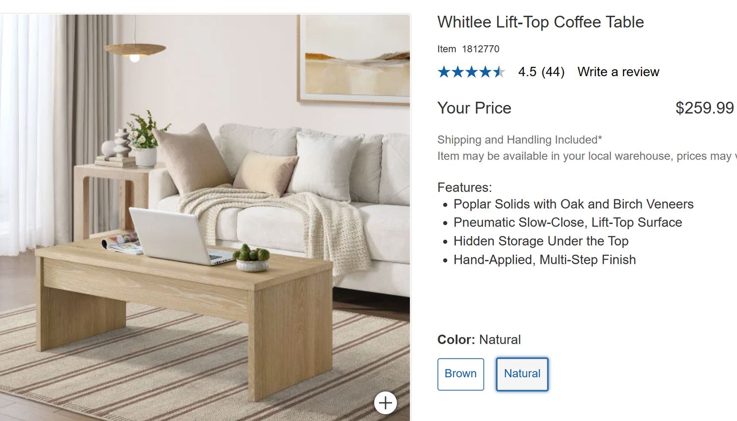 WHITTLE COFFEE TABLE NATURAL RETAIL $259