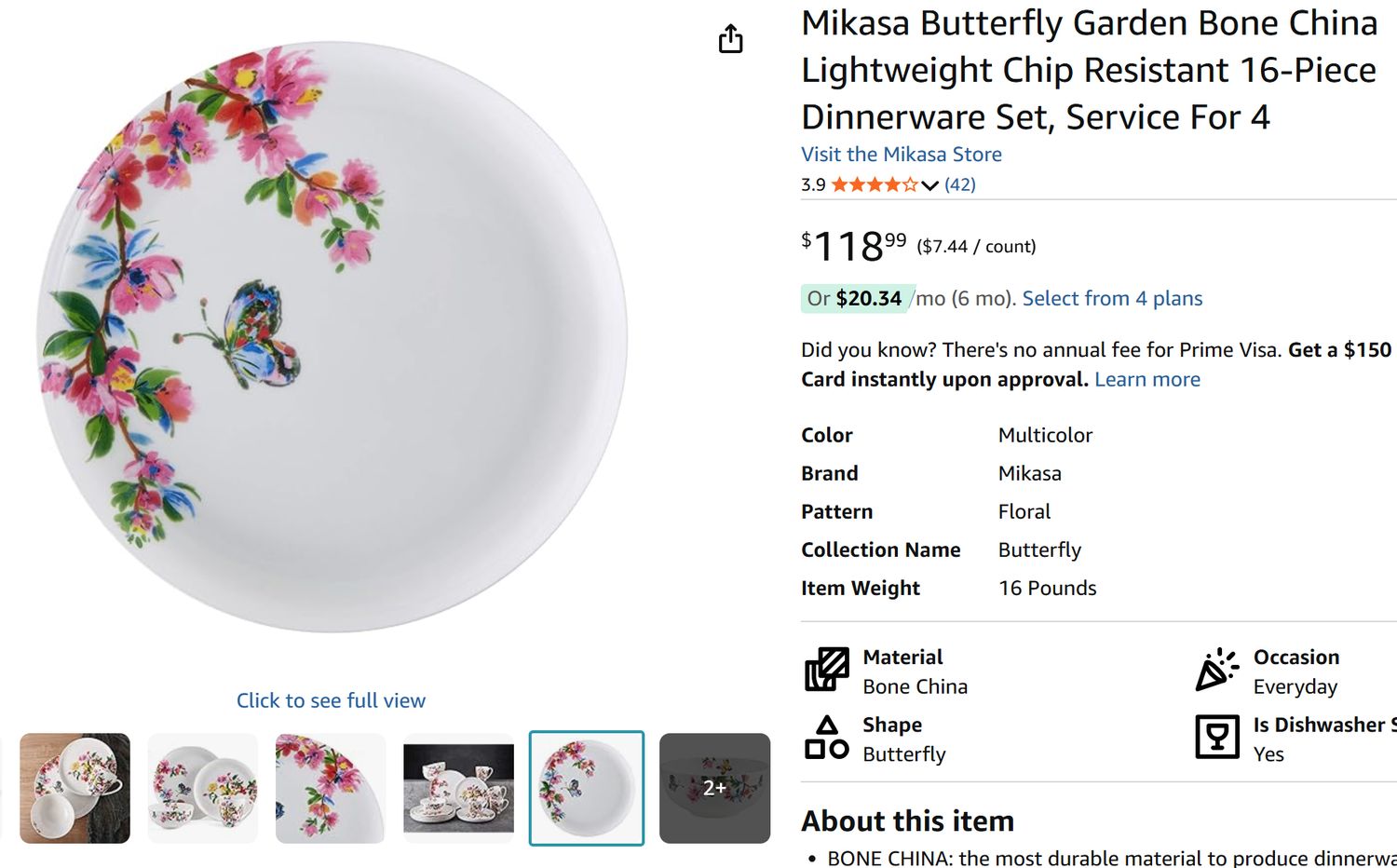 ...MIKASA BUTTERFLY GARDEN OP$95