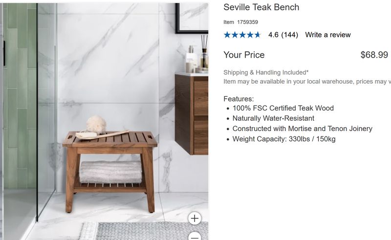 SEVILLE TEAK BENCH RETAIL $69