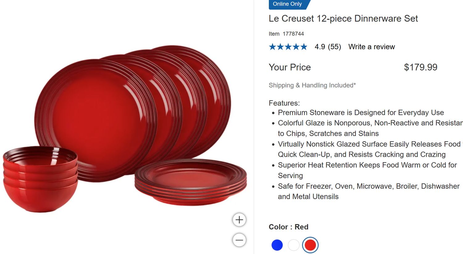 Le Creuset 12-piece Dinnerware Set Retail $180
