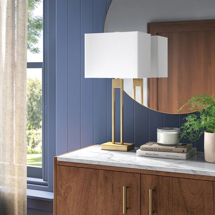 Window Pane Table Lamp with USB Brass - Threshold