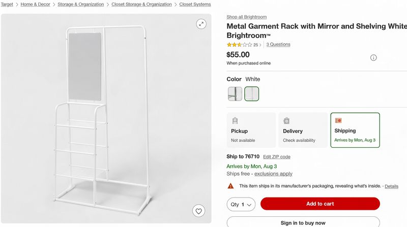 Metal Garment Rack with Mirror and Shelving White - Brightroom