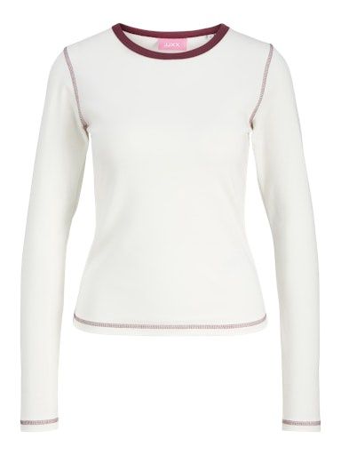 JJXX BARBARA LONG SLEEVE CONTRAST TEE, Colour: CLOUD DANCER / CABERNET, Size: XXS