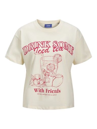 JJXX LUCY RELAXED PRINT TEE, Colour: VANILLA ICE / ICE TEA, Size: XS
