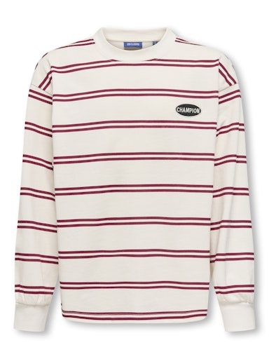ONLY &amp; SONS JR ANDREW LIFE RELAXED STRIPE SWEATSHIRT, Colour: TOFU / TIBETAN RED, Size: 134/140 (9/10)