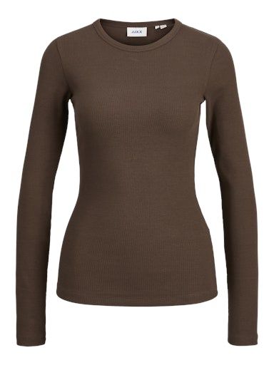 JJXX FREYA LONG SLEEVE RIB TEE, Colour: BRACKEN, Size: XS