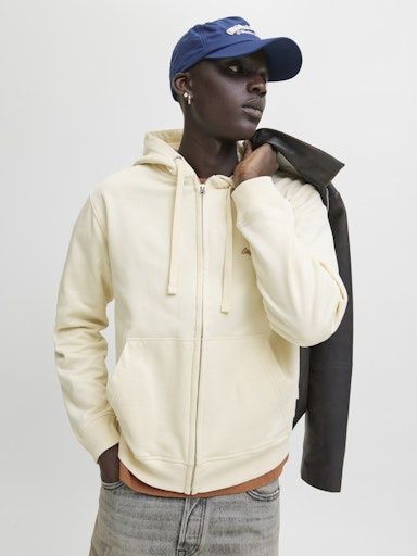 JACK &amp; JONES NORREBRO EMB ZIP HOODIE, Colour: ANTIQUE WHITE, Size: S
