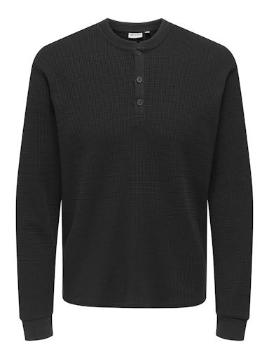 ONLY &amp; SONS TOBIE REG LONG SLEEVE  HENELY TEE, Colour: BLACK, Size: S