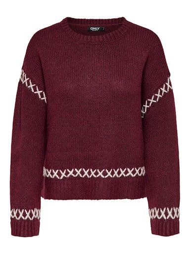 ONLY AMANDA LIFE LS O-NECK DETAIL KNIT, Colour: CABERNET, Size: XS