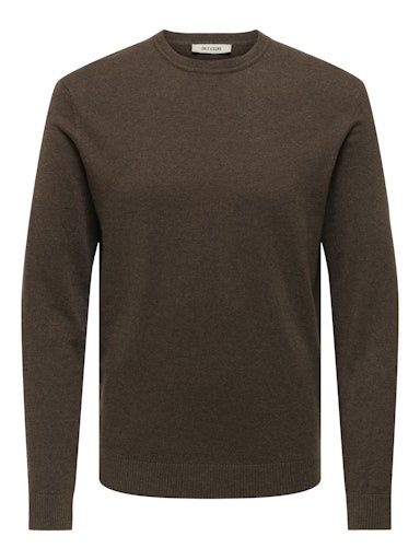ONLY &amp; SONS LOUI REGULAR CREW KNIT, Colour: COFFEE BEAN, Size: S