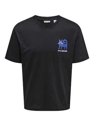 ONLY &amp; SONS FRED PLATINI RLX SS TEE, Colour: BLACK, Size: S
