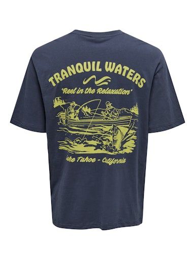 ONLY &amp; SONS CHESTER RELAXED TEE, Colour: BLUE NIGHTS, Size: S