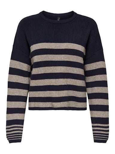 ONLY KATIA RIB STRIPED O NECK KNIT, Colour: NIGHT SKY, Size: XS