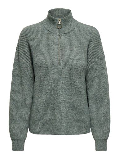 ONLY TOKYO SOLID ZIP PULLOVER KNIT, Colour: BALSAM MELANGE, Size: XS