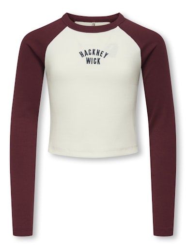 ONLY GIRLS BINA LIFE O-NECK CONTRAST TOP, Colour: CABERNET, Size: 122/128 (7/8)
