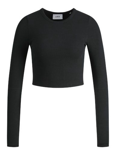 JJXX FELINE LONG SLEEVE RIB TEE, Colour: BLACK, Size: XS