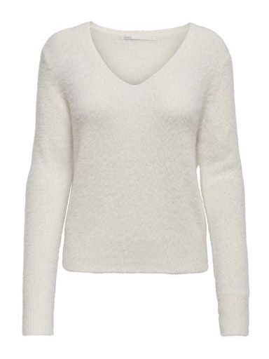 ONLY ELLA PIUMO LS V-NECK KNT, Colour: CLOUD DANCER, Size: XS