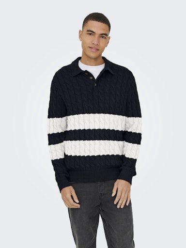 ONLY &amp; SONS KICKER LIFE RELAXED CABLE POLO KNIT