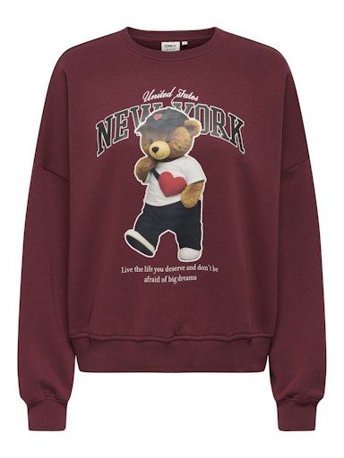 ONLY GIRLS LINDA LIFE BEAR O-NECK SWEATSHIRT, Colour: CABERNET, Size: 122/128 (7/8)