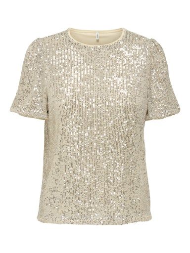 ONLY ANA LOOSE SEQUINS TOP, Colour: PUMICE STONE / SILVER SEQUINS, Size: XS