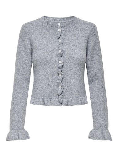 ONLY RIMA LIFE FRILL BUTTON CARDIG KNIT, Colour: LIGHT GREY, Size: XS
