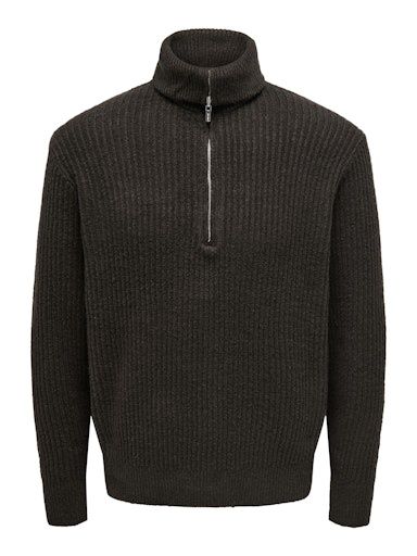 ONLY &amp; SONS FRAME RELAXED 1/2 ZIP HIGH NECK KNIT
