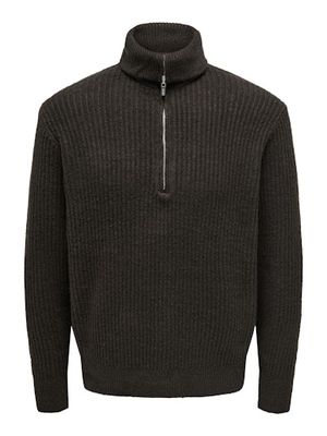 ONLY &amp; SONS FRAME RELAXED 1/2 ZIP HIGH NECK KNIT
