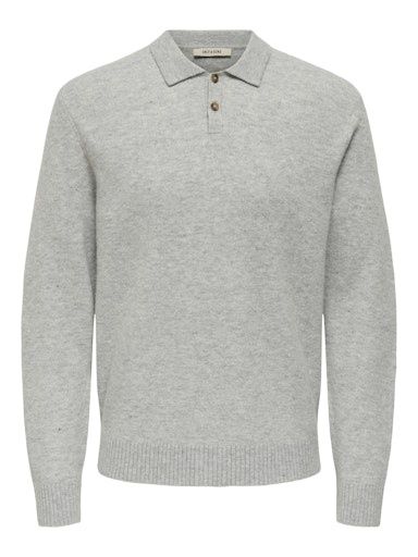 ONLY &amp; SONS JAY REG LS POLO KNIT, Colour: LIGHT GREY MELANGE, Size: S