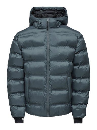 ONLY &amp; SONS UNION SEAMLES LIFE HOOD PUFFER JACKET, Colour: DARK SLATE, Size: S