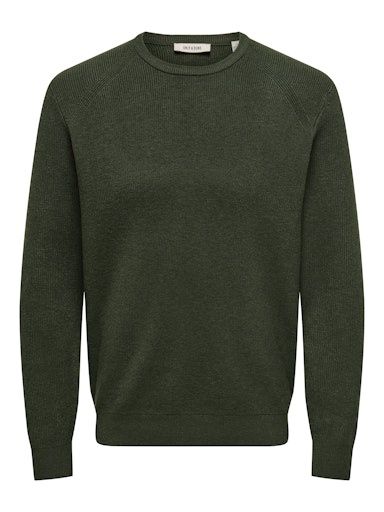 ONLY &amp; SONS ALFI REGULAR CREW KNIT, Colour: KOMBU GREEN, Size: S