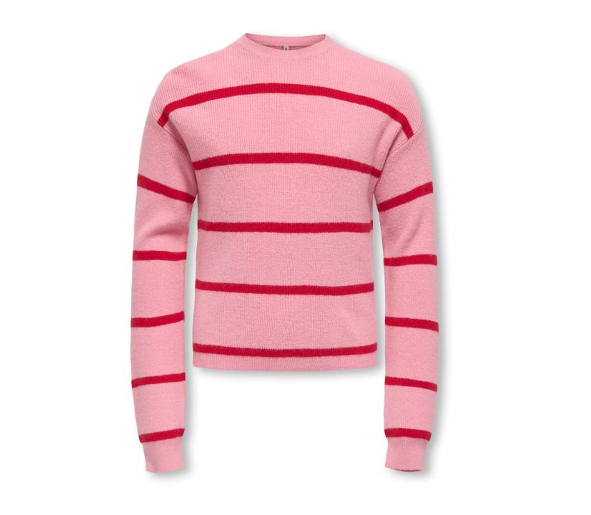 ONLY GIRLS FRANCA LIFE SHORT L/S STRIPE KNIT, Colour: SEA PINK, Size: 122/128