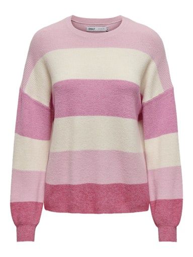 ONLY ATIA LIFE L/S STRIPE PULLOV KNIT, Colour: PINK LADY, Size: XS