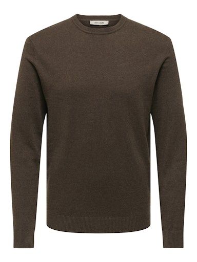ONLY &amp; SONS LOUI REGULAR CREW KNIT, Colour: COFFEE BEAN, Size: S