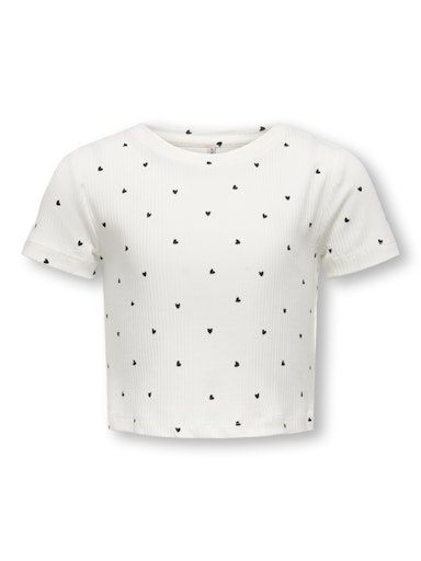 ONLY GIRLS BELLA SHORT TOP, Colour: BLACK HEARTS, Size: 122/128 (7/8)