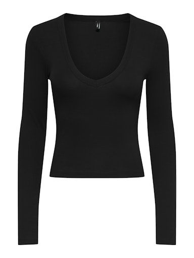 ONLY MILA V-NECK TOP, Colour: BLACK, Size: XS