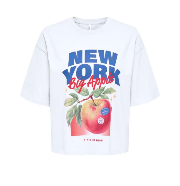 ONLY JOSSI O-NECK TEE, Colour: BRIGHT WHITE / NEW YORK, Size: XS