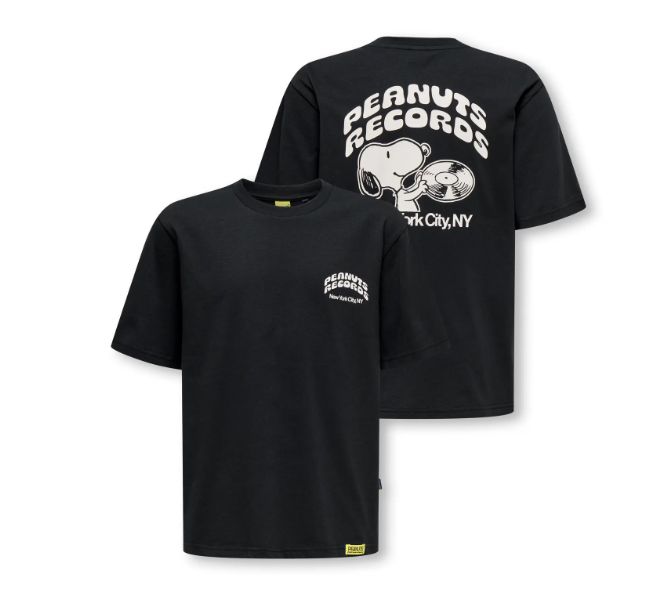ONLY &amp; SONS JR PEANUTS BACK RELAXED TEE, Colour: JET BLACK, Size: 134/140 (9/10)