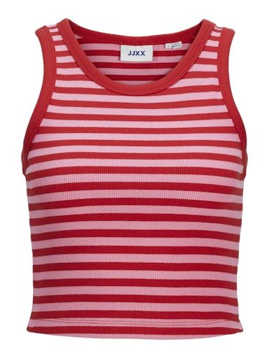 JJXX FALLON STRIPE RIB TOP, Colour: RACING RED &amp; MORNING GLORY, Size: XS