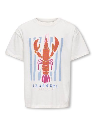 ONLY GIRLS JOANNA LOOSE PRINT TEE, Colour: CLOUD DANCER / LOBSTER, Size: 134/140 (9/10)