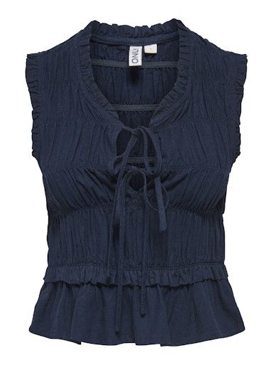 ONLY GOA LINEN FRILL TOP, Colour: NAVY, Size: XS