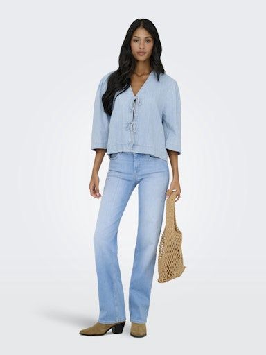 ONLY ZOLA 3/4 DENIM TIE CROP TOP