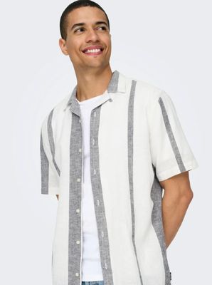 ONLY &amp; SONS CAIDEN STRIPE SHIRT LINEN BLEND