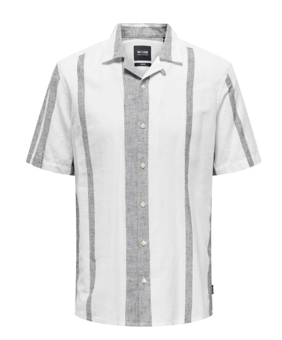 ONLY &amp; SONS CAIDEN STRIPE SHIRT LINEN BLEND, Colour: CLOUD DANCER, Size: XS
