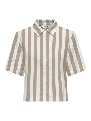 ONLY GOA LINEN BLEND SHIRT, Colour: CLOUD DANCER &amp; OXFORD TAN, Size: XS