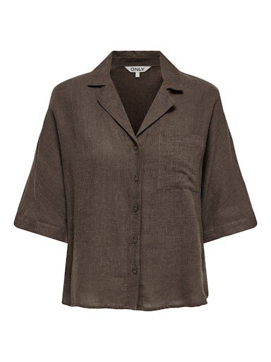 ONLY BRUXELLES LINEN SHIRT, Colour: CHOCOLATE MARTINI, Size: XS