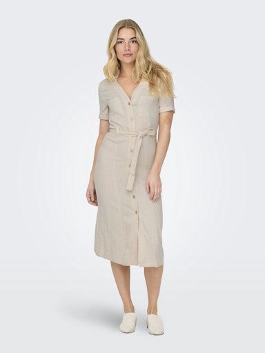 ONLY SIESTA LINEN SHIRT DRESS, Colour: MOONBEAM, Size: XS