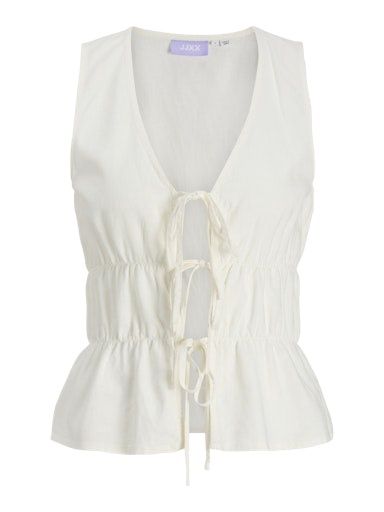 JJXX ALMIRA LINEN BLEND TIE TOP, Colour: BLANC DE BLANC, Size: XS
